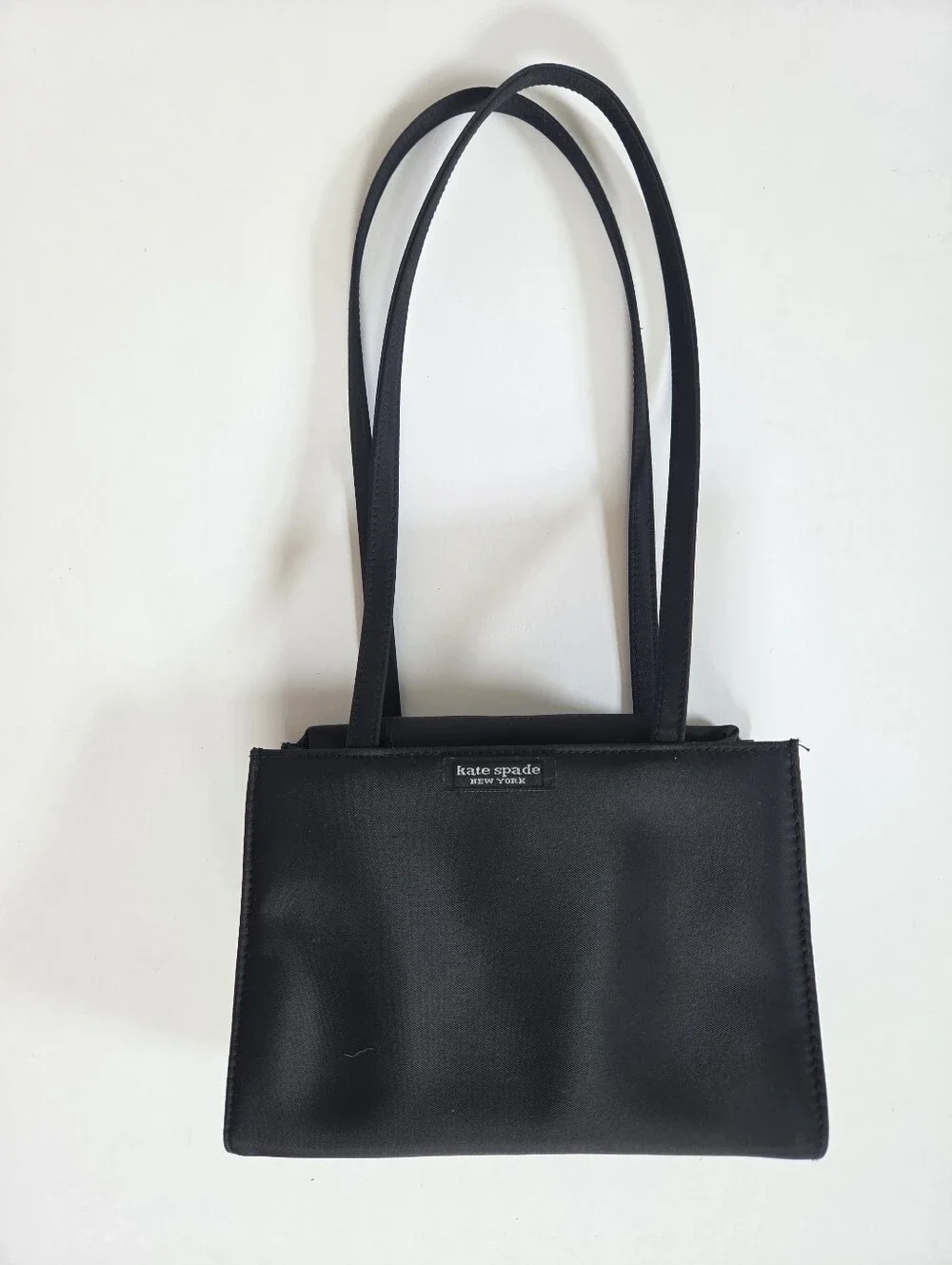 VTG Kate Spade black nylon Sam box tote shoulder bag featuring dual top handles